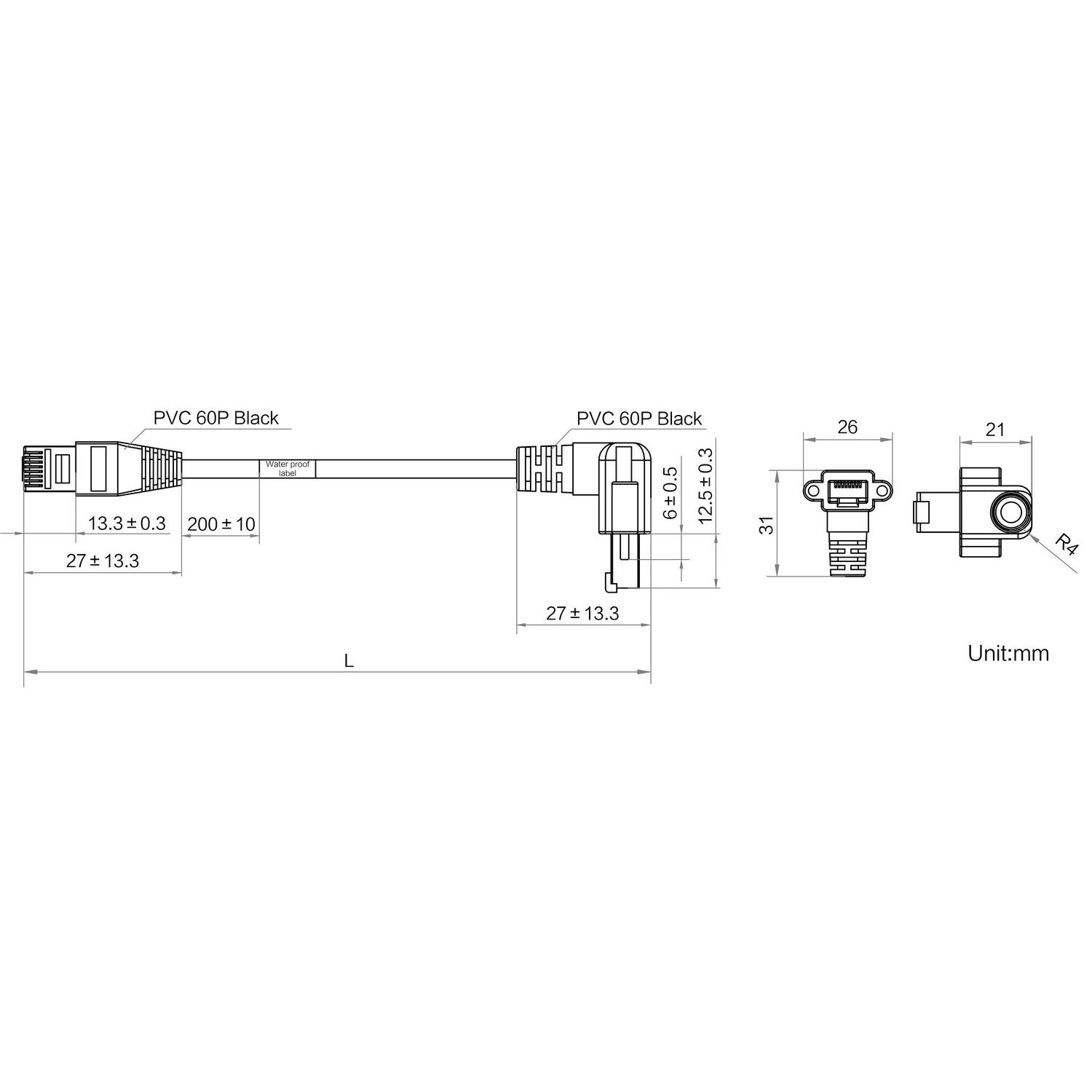 HIKROBOT Data Cable, GigE, CAT.5E, SFTP, 2 x RJ45, 15m, Black, Right Angle (Down) - Image 2