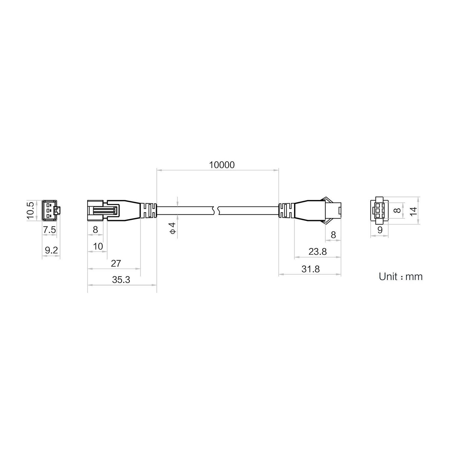 HIKROBOT Light Source extension cable, SMR-03V-B to SMR-03V-BC, 10m - Image 2